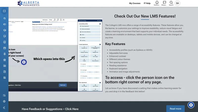 Alberta College of Paramedics: LMS accessibility features and learner guidance