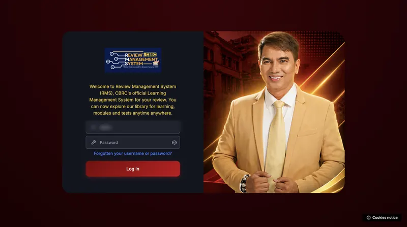 Custom login page, built to the review centre's branding