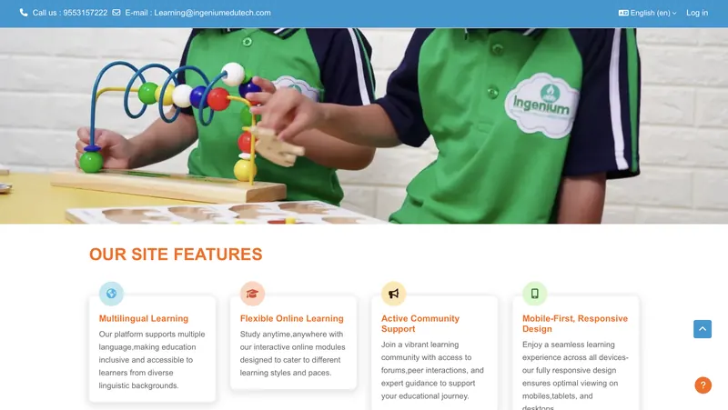 Branded Moodle homepage with the site feature set